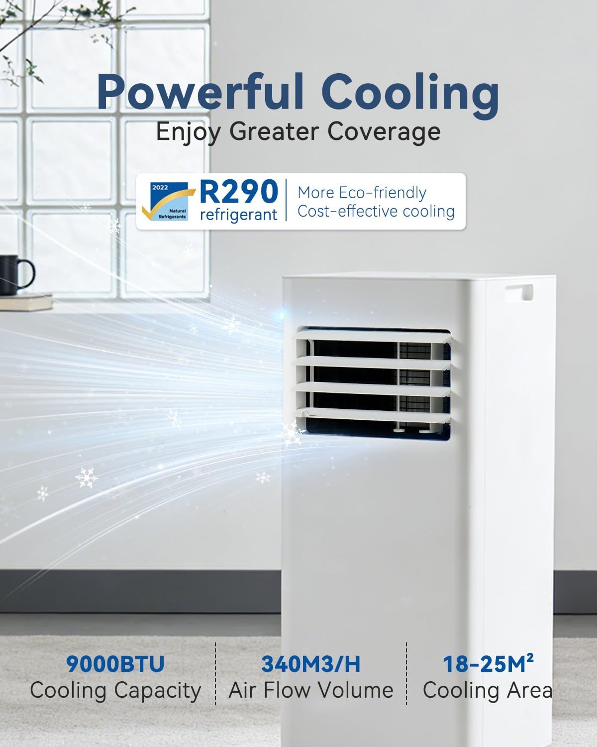 Portable Air Conditioner 9000 BTU Smart WiFi 5-in-1 Cooling Unit 25m² White
