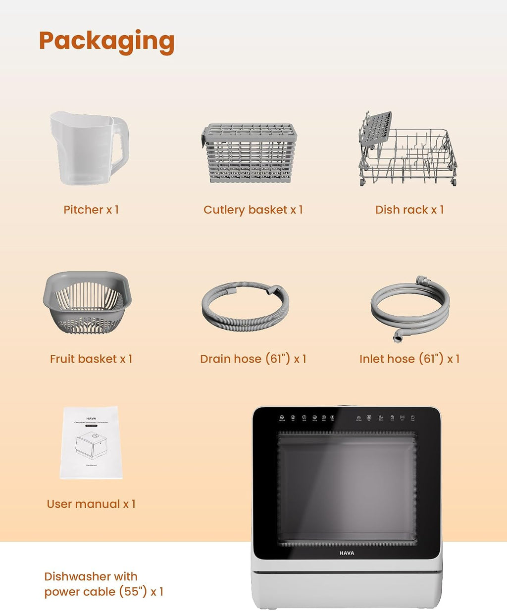 HAVA TDJR09 Table Top Dishwasher 5L 8 Programmes Black