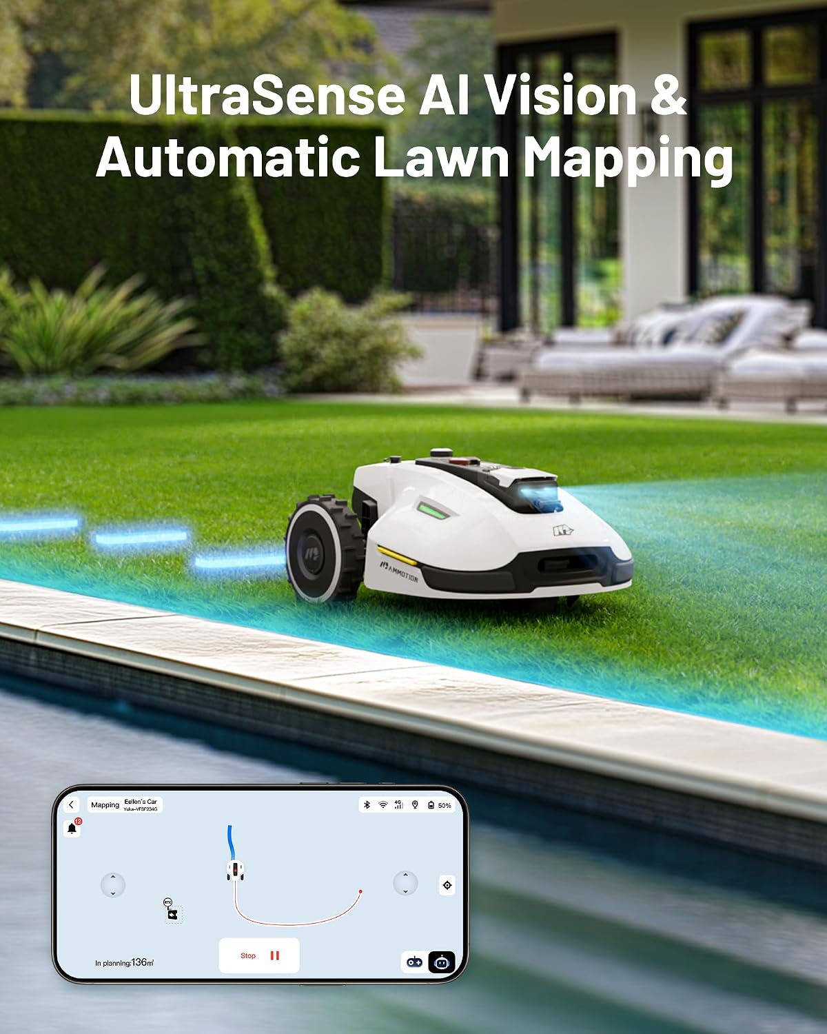 Mammotion YUKA 3000 Perimeter Wire-Free Robot Lawn Mower 3000 m² 4G Auto Mapping White