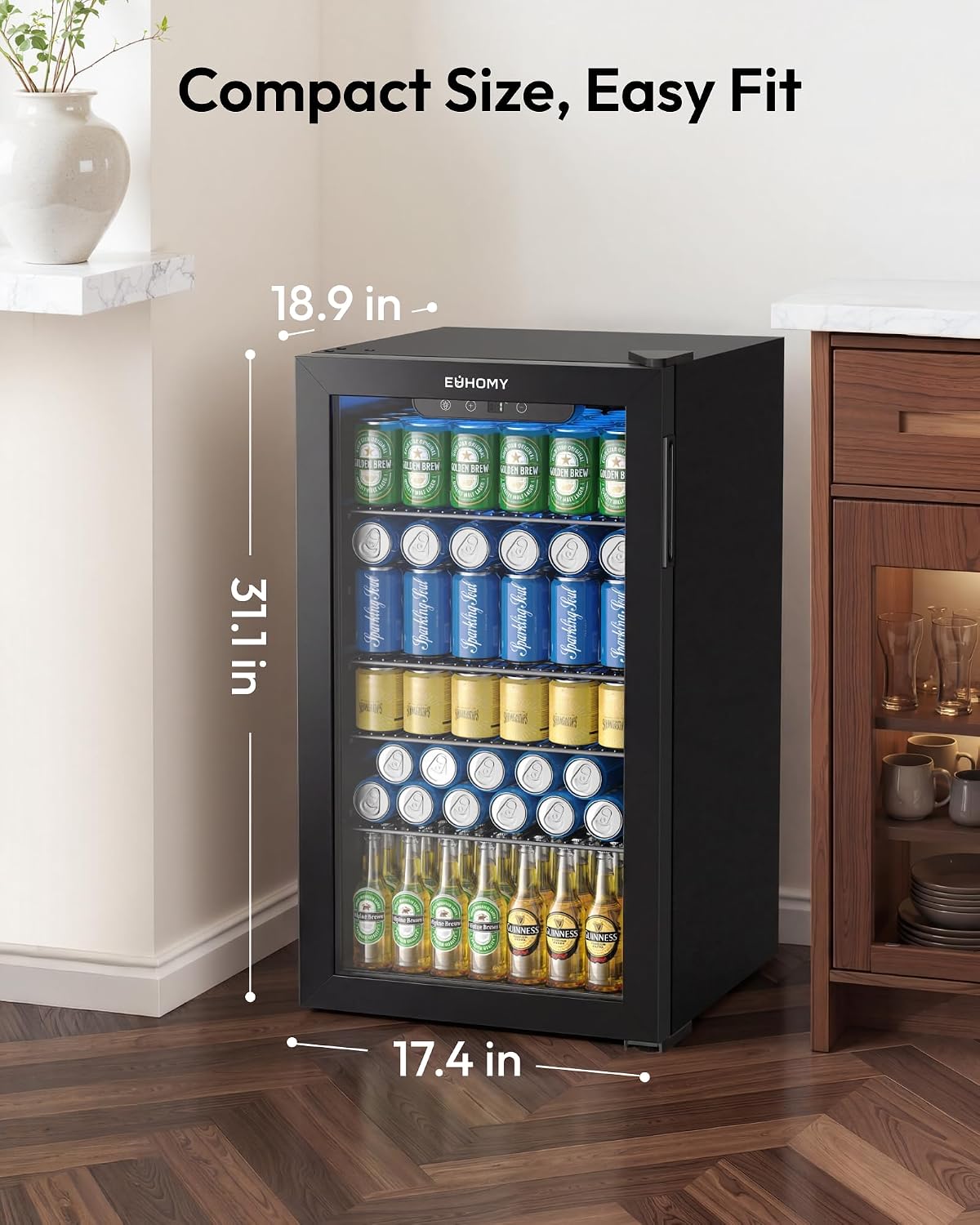 EUHOMY JC-90VEL-F 93L Freestanding Beverage Refrigerator Glass Door Black