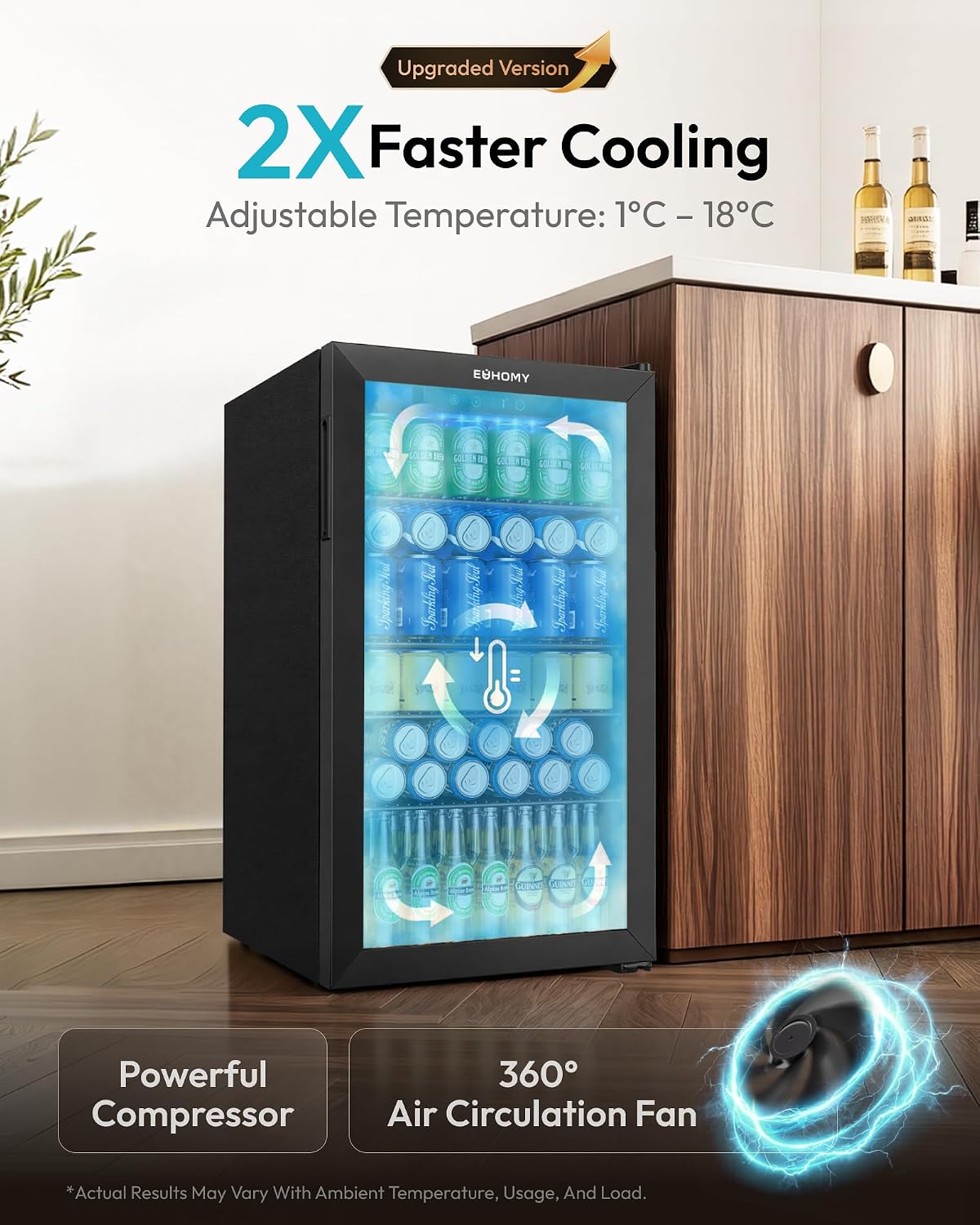 EUHOMY JC-90VEL-F 93L Freestanding Beverage Refrigerator Glass Door Black