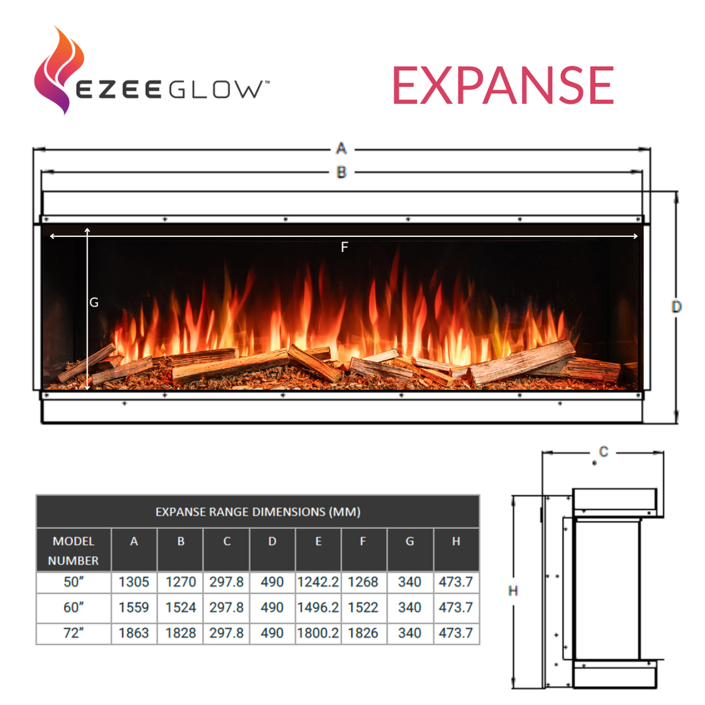 Ezee Glow Expanse 60" Built-In Media Wall Electric Fire